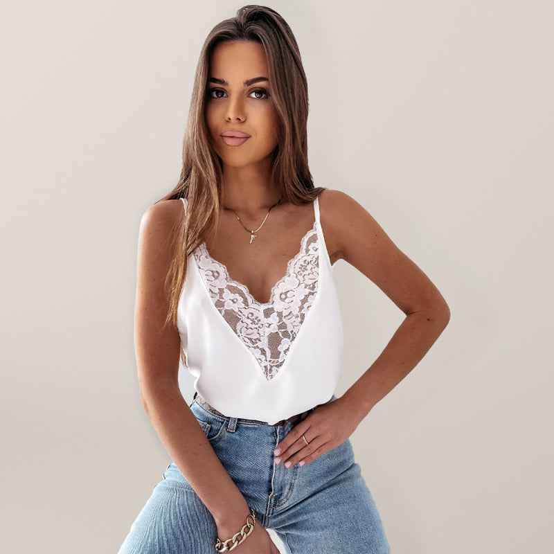 Débardeur Col V dentelle - Tatieonline