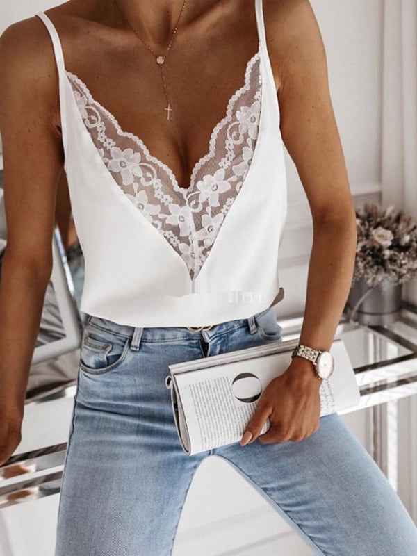 Débardeur Col V dentelle - Tatieonline